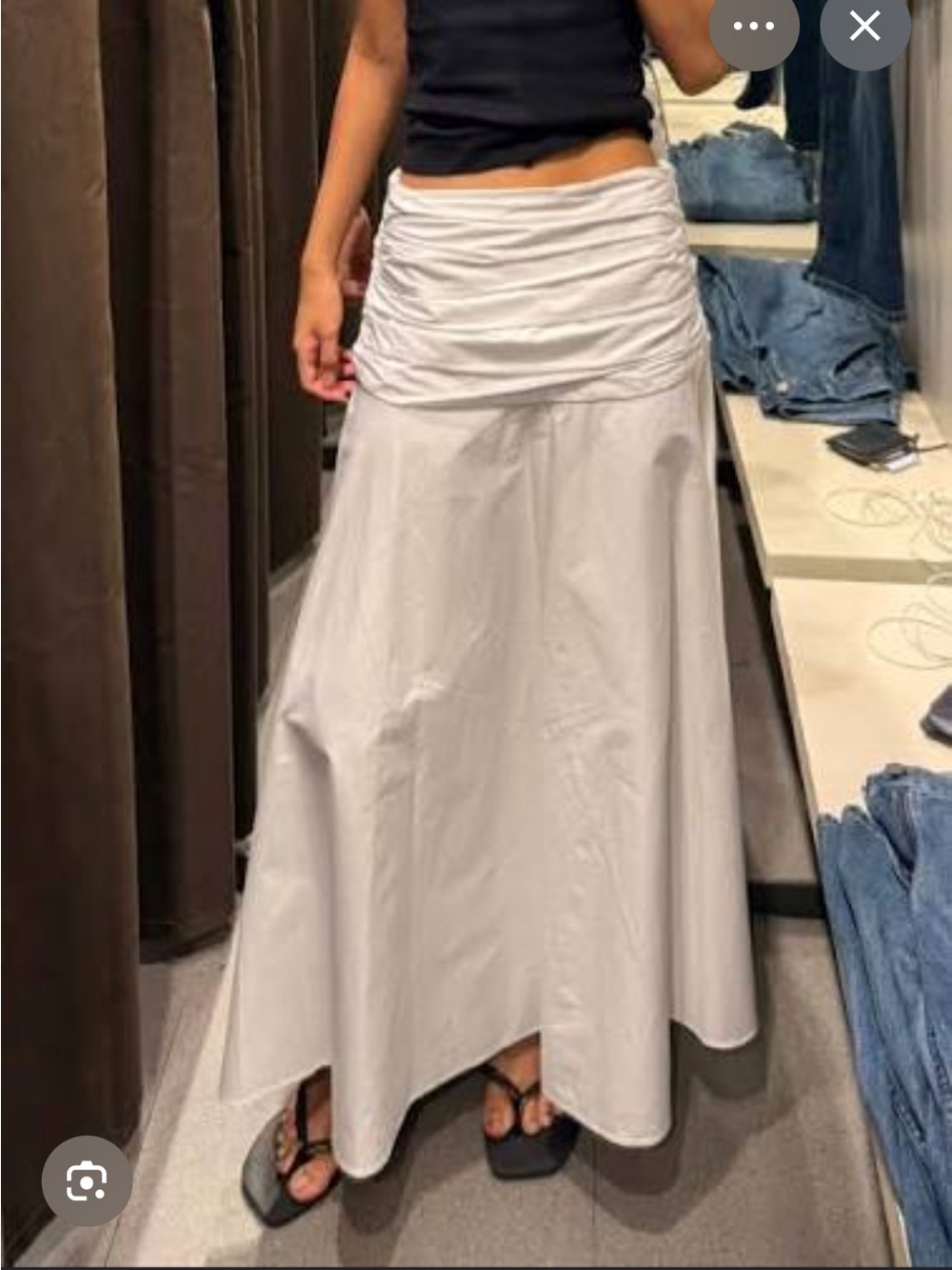 ZARA White Ruched Waist Maxi Skirt with Flowing Hem